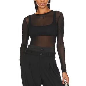 Alexander Wang 'Hotfix' Black Crystal Embelleshed Mesh LS Shirt Size L